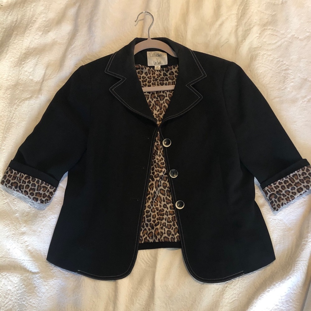 Black Blazer with Leopard print accents